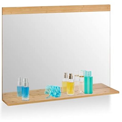 Relaxdays wandspiegel met plankje, bamboe, HxB 68,5 x 90 cm, hangende spiegel voor badkamer, slaapkamer & hal, natuur Relaxdays wandspiegel met plankje, bamboe, HxB 68,5 x 90 cm, hangende spiegel voor badkamer, slaapkamer & hal, natuur