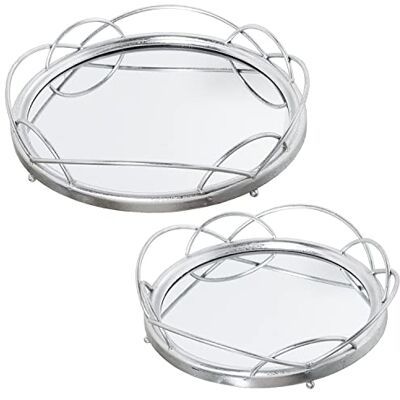 Zilveren Ronde Dienbladen Set - Decoratief Zilveren Ronde Dienbladen Set - Decoratief