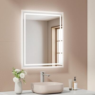 EMKE Badkamerspiegel met verlichting, 50 x 60 cm, anti-condens, 2 kleurtemperaturen (warmwit/koud wit), tuimelschakelaar, horizontaal/verticaal, led-spiegel, IP44 EMKE Badkamerspiegel met verlichting, 50 x 60 cm, anti-condens, 2 kleurtemperaturen (warmwit/koud wit), tuimelschakelaar, horizontaal/verticaal, led-spiegel, IP44
