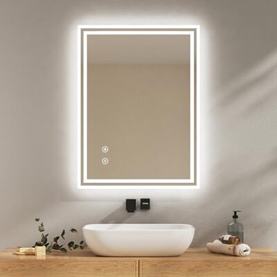 EMKE Badkamerspiegel met ledlicht, 80 x 60 cm, anti-condenscoating, touch-schakelaar, koudwit, dimbaar, geheugenfunctie, automatische uitschakeling na 3 uur, led-badkamerspiegel EMKE Badkamerspiegel met ledlicht, 80 x 60 cm, anti-condenscoating, touch-schakelaar, koudwit, dimbaar, geheugenfunctie, automatische uitschakeling na 3 uur, led-badkamerspiegel