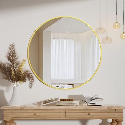 Koonmi 50 cm ronde gouden spiegel wandspiegel met frame van aluminiumlegering voor badkamer, wastafel, woonkamer, slaapkamer, entree, wanddecoratie Koonmi 50 cm ronde gouden spiegel wandspiegel met frame van aluminiumlegering voor badkamer, wastafel, woonkamer, slaapkamer, entree, wanddecoratie