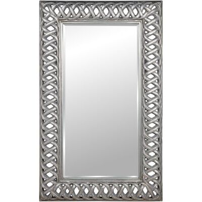 DRW Wandspiegel of vloerspiegel, rechthoekig, gevlochten frame, zilverkleurig, 92 x 7 x 152 cm DRW Wandspiegel of vloerspiegel, rechthoekig, gevlochten frame, zilverkleurig, 92 x 7 x 152 cm