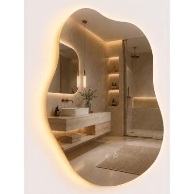 Relaxdays badkamerspiegel Welle, 80 x 52 cm, dimbare LED-spiegel, glas 3 lichtmodi, anti-condens, IP44 Relaxdays badkamerspiegel Welle, 80 x 52 cm, dimbare LED-spiegel, glas 3 lichtmodi, anti-condens, IP44