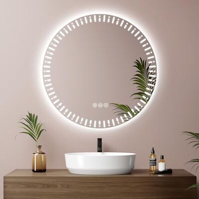 EMKE Ronde verlichte led-badkamerspiegel, diameter 60 cm, anti-condens, touch-schakelaar, 3 variabele lichtkleuren, ronde badkamerspiegel, trendy decoratieve spiegel EMKE Ronde verlichte led-badkamerspiegel, diameter 60 cm, anti-condens, touch-schakelaar, 3 variabele lichtkleuren, ronde badkamerspiegel, trendy decoratieve spiegel