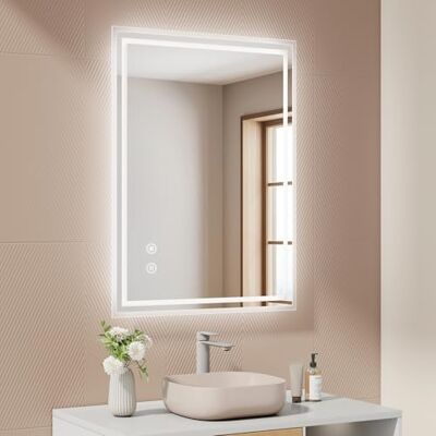 EMKE Badkamerspiegel met verlichting 80 x 60 cm, anti-condens, touch-schakelaar, badkamerspiegel, koudwit, dimbaar, geheugenfunctie, automatische uitschakeling na 3 uur, led-spiegel EMKE Badkamerspiegel met verlichting 80 x 60 cm, anti-condens, touch-schakelaar, badkamerspiegel, koudwit, dimbaar, geheugenfunctie, automatische uitschakeling na 3 uur, led-spiegel