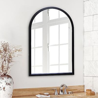 Americanflat Zwarte boogspiegel met frame, 20 x 30 cm, boogspiegel voor badkamer, woonkamer, hal, spiegel voor slaapkamer, gebogen boogspiegel Americanflat Zwarte boogspiegel met frame, 20 x 30 cm, boogspiegel voor badkamer, woonkamer, hal, spiegel voor slaapkamer, gebogen boogspiegel