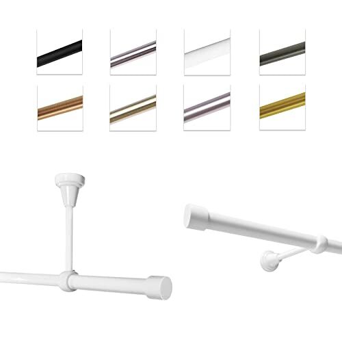 MDEKOR Gordijnroede,enkel, 180 cm, voor wand- of plafondmontage, wit, metaal, gordijnroede set, diameter 19 mm