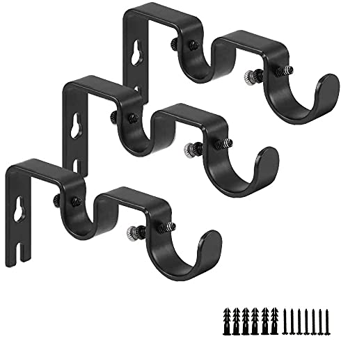 ANCLLO Heavy Duty Gordijnstang Beugels Dubbele Gordijnstang Beugels Dubbele Staafhouders 1 "en 5/8" Inch Staaf (Set van 3, Zwart)