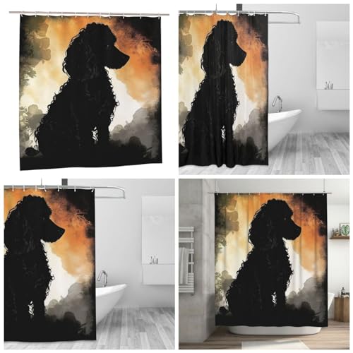 VducK Douchegordijn 183 x 183 cm Douchegordijnen voor Badkamer Moderne Microfiber Badgordijnen Machine Schaduw van Hond Wasbaar Douchegordijn Set voor Bad Douche Raam