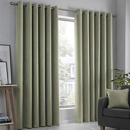 Fusion Groene gordijnen 229 x 275 cm (b x l) voor woonkamer, slaapkamer, gordijnen met ringen, thermisch gordijn, ringtop, 2 panelen voor huis en raam, saliegroen gordijnen