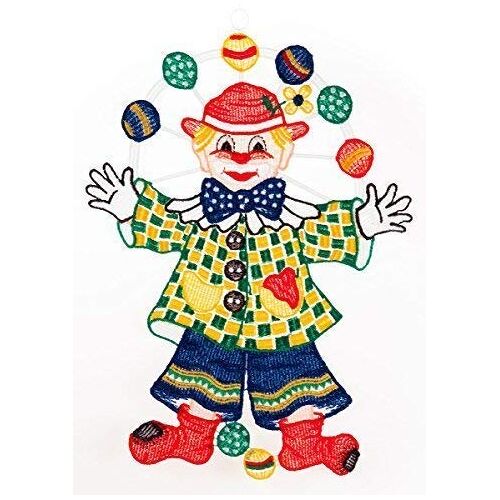 Fensterdekoration Plauener Lace raamafbeelding "Clown", 22 x 31 cm, raamdecoratie, raamdecoratie, schilderijen, handwerk, decoratief raam