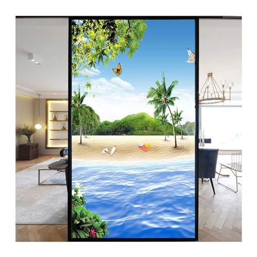 Generic Raamfolie, glassticker, voor kinderen, kamer, strand, zee, frosted, door licht, ondoorzichtig, privacy, glassticker, raamsticker, deurfolie, 50 x 100 cm