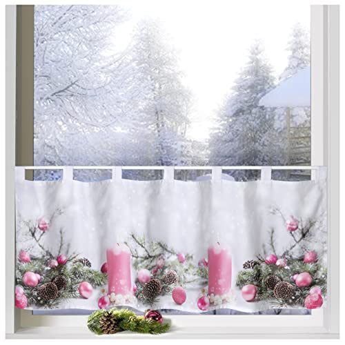 heimtexland ® Vitrage Kerstmis 45x120 decoratie raamdecoratie kerstgordijn roze type 651