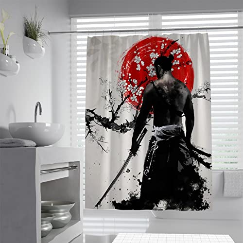 Wewoo Home Japanse Douchegordijn Set, Samurai Douchegordijn, Japan Traditionele Bad Gordijn Stof Badkamer Accessoires Haken 120Wx200Lcm Douchegordijn