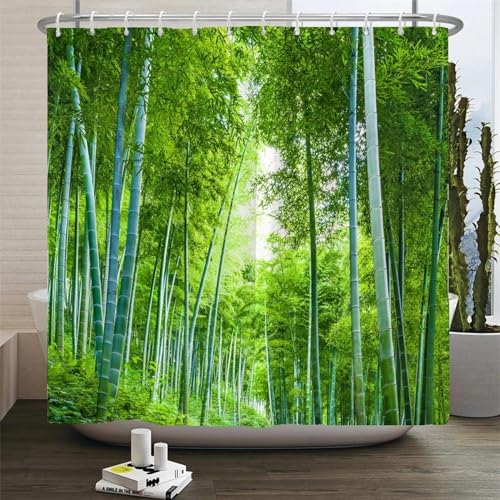 HNBFKD Groene plant bamboe landschap badkamer gordijn douchegordijnen bad toilet accessoires thuis badkamer bad douchegordijnen decoratie 180 x 200 cm (B x H)