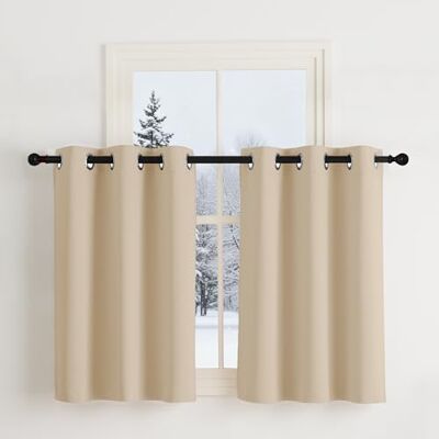 NICETOWN Vitrage, keukengordijn, kort, raamgordijnen, ondoorzichtig, kort, thermische raamgordijnen, set van 2, Biscotti beige, 90 x 107 cm (b x h), beige NICETOWN Vitrage, keukengordijn, kort, raamgordijnen, ondoorzichtig, kort, thermische raamgordijnen, set van 2, Biscotti beige, 90 x 107 cm (b x h), beige