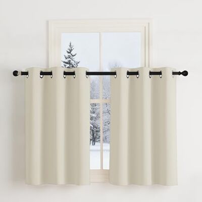 NICETOWN Vitrage, kort, beige, ondoorzichtig, verduisteringsgordijnen met inslagringen, keukengordijnen, raamgordijnen, moderne thermische gordijnen, woonkamer, set van 2, lichtbeige, H 90 x B 107 cm NICETOWN Vitrage, kort, beige, ondoorzichtig, verduisteringsgordijnen met inslagringen, keukengordijnen, raamgordijnen, moderne thermische gordijnen, woonkamer, set van 2, lichtbeige, H 90 x B 107 cm