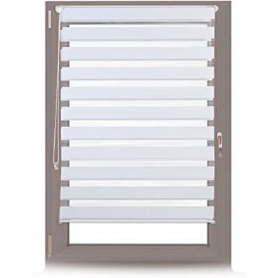 Relaxdays duo rolgordijn, zonder boren, met klemmen, lichtdoorlatend, strepen, van stof, 96 x 156 cm, roljaloezieën, wit Relaxdays duo rolgordijn, zonder boren, met klemmen, lichtdoorlatend, strepen, van stof, 96 x 156 cm, roljaloezieën, wit