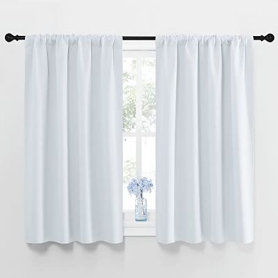 NICETOWN Grijsachtig witte raamgordijnpanelen thermisch geïsoleerde roedezak kamer verduisterende gordijnsets voor slaapkamer (platina grijsachtig wit, 2 panelen, 42 x 45) NICETOWN Grijsachtig witte raamgordijnpanelen thermisch geïsoleerde roedezak kamer verduisterende gordijnsets voor slaapkamer (platina grijsachtig wit, 2 panelen, 42 x 45)