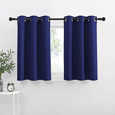 NICETOWN Marineblauwe verduisterende keukengordijnen Energy Smart verduisterende doorvoertule gordijnpanelen voor badkamer, loftvenster (42W bij 36L + 3,0 cm header, set van 2) NICETOWN Marineblauwe verduisterende keukengordijnen Energy Smart verduisterende doorvoertule gordijnpanelen voor badkamer, loftvenster (42W bij 36L + 3,0 cm header, set van 2)