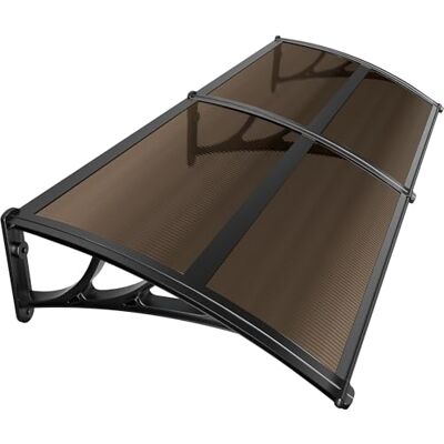 VOUNOT Luifel voor balkondeur buiten, 200 x 80 cm, transparant polycarbonaat dak met middenstang, bruin VOUNOT Luifel voor balkondeur buiten, 200 x 80 cm, transparant polycarbonaat dak met middenstang, bruin