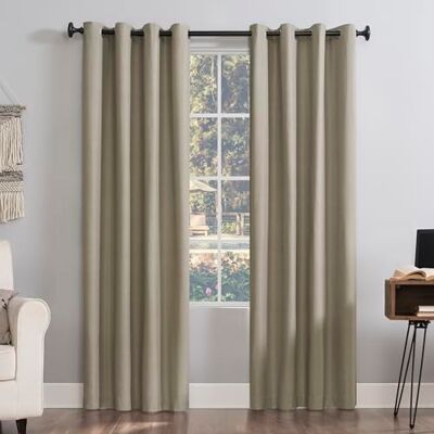 Sun Zero Columbia 2-pack thermische energiebesparing 100% verduisterende doorvoertule gordijnpaneel paar, 127 x 241 cm, steen Sun Zero Columbia 2-pack thermische energiebesparing 100% verduisterende doorvoertule gordijnpaneel paar, 127 x 241 cm, steen
