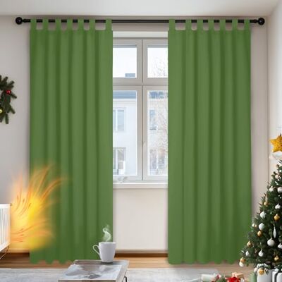 Deconovo Gordijnen Lussen, Verduisterende Gordijnpanelen in Polyester voor Keuken, Slaapkamer, Kant en Klaar, 140x175 cm (B x H), Groen, set van 2 Deconovo Gordijnen Lussen, Verduisterende Gordijnpanelen in Polyester voor Keuken, Slaapkamer, Kant en Klaar, 140x175 cm (B x H), Groen, set van 2