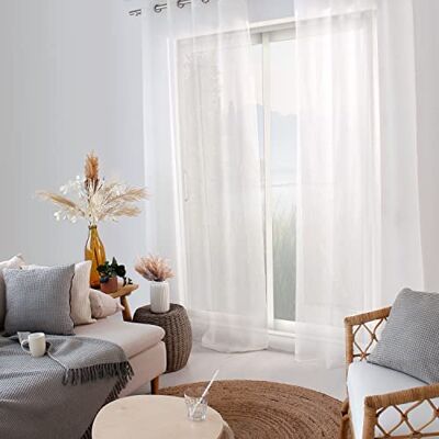 Enjoy Home Maya-gordijn, 8 ogen, zilverkleurig, diameter 4 cm, linnen-effect, 100% polyester, wit, 140 x 240 cm Enjoy Home Maya-gordijn, 8 ogen, zilverkleurig, diameter 4 cm, linnen-effect, 100% polyester, wit, 140 x 240 cm
