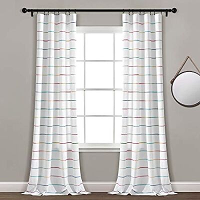 Lush Decor Ombre Streep Garen Geverfd Katoen Gordijnen Paneel Paar, 40" B x 84" L, Regenboog Lush Decor Ombre Streep Garen Geverfd Katoen Gordijnen Paneel Paar, 40" B x 84" L, Regenboog