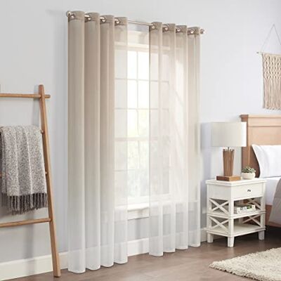 Eclipse Ines Transparante raamgordijnen met gestructureerde ogen voor de woonkamer (2 panelen), 132,1 x 274,3 cm, linnen Eclipse Ines Transparante raamgordijnen met gestructureerde ogen voor de woonkamer (2 panelen), 132,1 x 274,3 cm, linnen