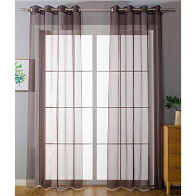 Gardinenbox 203322, set van 2 gordijnen met ogen, transparant, voor de woonkamer, voile, loodband, H x B 145 x 140 cm, bruin Gardinenbox 203322, set van 2 gordijnen met ogen, transparant, voor de woonkamer, voile, loodband, H x B 145 x 140 cm, bruin