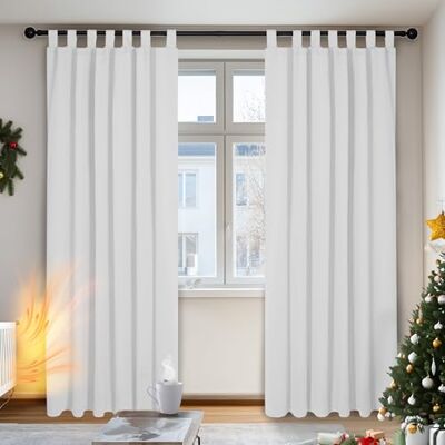 Deconovo Verduisteringsgordijnen met lussen, kerstgordijnen, ondoorzichtig, met warmte-isolerende stof voor woonkamer, 140 x 175 cm (b x h), grijsachtig wit, 2 stuks Deconovo Verduisteringsgordijnen met lussen, kerstgordijnen, ondoorzichtig, met warmte-isolerende stof voor woonkamer, 140 x 175 cm (b x h), grijsachtig wit, 2 stuks