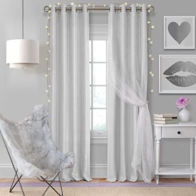 Elrene Single Solid met heldere overlay verduisteringsgordijnpaneel Elrene Single Solid met heldere overlay verduisteringsgordijnpaneel