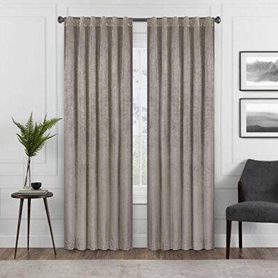 Eclipse Absolute Zero Harper Velvet Blackout Thermal Insulated Rod Pocket Curtains for Bedroom, Single Panel, 50" x 84", Mushroom Eclipse Absolute Zero Harper Velvet Blackout Thermal Insulated Rod Pocket Curtains for Bedroom, Single Panel, 50" x 84", Mushroom