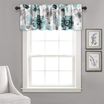Lush Decor Leah Floral Light Filtering Valance, 52" B x 18" L, blauw bloemengordijn lente decor kleurrijke bloeiende bloemen badkamer of keuken volant voor ramen Lush Decor Leah Floral Light Filtering Valance, 52" B x 18" L, blauw bloemengordijn lente decor kleurrijke bloeiende bloemen badkamer of keuken volant voor ramen