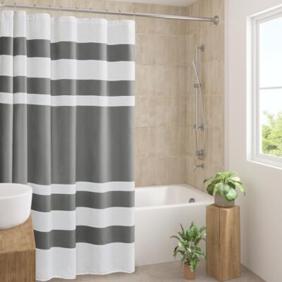 Madison Park Spa Waffle Douchegordijn Pieced Fabric met 3M Scotchgard Moisture Management, premium spa-kwaliteit moderne douchegordijnen voor badkamer, standaard 72x72, houtskool Gestreepte stof ontwerp, 3M Scotchgard Moisture Management, hotelkwaliteit Madison Park Spa Waffle Douchegordijn Pieced Fabric met 3M Scotchgard Moisture Management, premium spa-kwaliteit moderne douchegordijnen voor badkamer, standaard 72x72, houtskool Gestreepte stof ontwerp, 3M Scotchgard Moisture Management, hotelkwaliteit