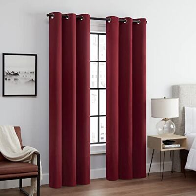 Eclipse Andover Solid Tripleweave Thermische Verduisterende Doorvoertule Gordijnen voor Slaapkamer (2 Panelen), 42" x 84", Rood Eclipse Andover Solid Tripleweave Thermische Verduisterende Doorvoertule Gordijnen voor Slaapkamer (2 Panelen), 42" x 84", Rood