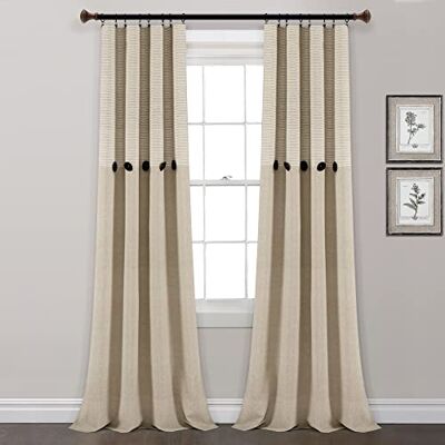 Lush Decor Beige linnen boerderij geweven katoen venster gordijn paneel set, knoop streep, garen geverfd (84 x 40 in) Lush Decor Beige linnen boerderij geweven katoen venster gordijn paneel set, knoop streep, garen geverfd (84 x 40 in)