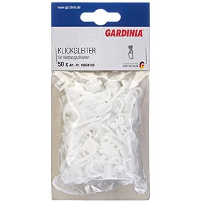 Gardinia Klikglijders met gordijnhaken (plisséhaken), voor GE- en P2UE-gordijnrails, materiaal -POM, wasbaar, wit, 50 stuks Gardinia Klikglijders met gordijnhaken (plisséhaken), voor GE- en P2UE-gordijnrails, materiaal -POM, wasbaar, wit, 50 stuks
