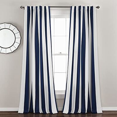 Lush Decor Wilbur Streep Licht Filteren Raamgordijn Paneel Paar, 84" Lang x 52" Breed, Navy Lush Decor Wilbur Streep Licht Filteren Raamgordijn Paneel Paar, 84" Lang x 52" Breed, Navy