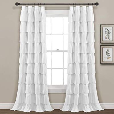 Lush Decor Raamgordijn met ruches vintage chique boerderijstijl paneel voor woonkamer, eetkamer, slaapkamer (Eenpersoons), 50 "B x 213,4 cm L, wit Lush Decor Raamgordijn met ruches vintage chique boerderijstijl paneel voor woonkamer, eetkamer, slaapkamer (Eenpersoons), 50 "B x 213,4 cm L, wit