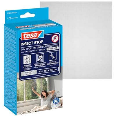 tesa INSECT STOP 2-in-1 Pollen- en Vliegenhor Premium 130 x 150 cm Op maat te knippen transparante insecten- en pollenhor voor mensen met allergieën zonder boren, met zelfklevend klittenband tesa INSECT STOP 2-in-1 Pollen- en Vliegenhor Premium 130 x 150 cm Op maat te knippen transparante insecten- en pollenhor voor mensen met allergieën zonder boren, met zelfklevend klittenband