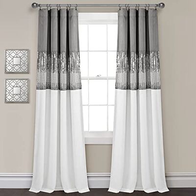 Lush Decor Night Sky 100% verduisterend gevoerd raamgordijn, enkel, 106,7 x 213,4 cm (b x l), grijs en wit, pailletten en kleurblok, modern glam, decoratie, voor slaapkamer en woonkamer Lush Decor Night Sky 100% verduisterend gevoerd raamgordijn, enkel, 106,7 x 213,4 cm (b x l), grijs en wit, pailletten en kleurblok, modern glam, decoratie, voor slaapkamer en woonkamer