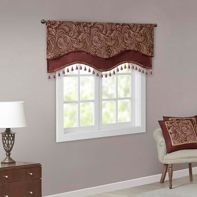 Madison Park Aubrey Faux Zijde Paisley Jacquard, Rod Pocket Gordijn met Privacy Voering voor woonkamer, keuken, slaapkamer en slaapzaal, 50 "x 18", Bourgondië Madison Park Aubrey Faux Zijde Paisley Jacquard, Rod Pocket Gordijn met Privacy Voering voor woonkamer, keuken, slaapkamer en slaapzaal, 50 "x 18", Bourgondië