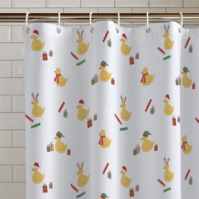Catherine Lansfield Kerst Quacker 180x180cm Douchegordijn Wit Catherine Lansfield Kerst Quacker 180x180cm Douchegordijn Wit