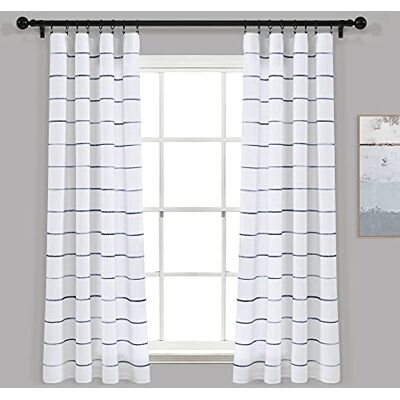 Lush Decor Ombre streep garen geverfd katoen venster gordijn paneel set kleurrijk getuft garen streep detail 2 vensterpanelen 101,6 cm B x 160 cm L, marineblauw Lush Decor Ombre streep garen geverfd katoen venster gordijn paneel set kleurrijk getuft garen streep detail 2 vensterpanelen 101,6 cm B x 160 cm L, marineblauw
