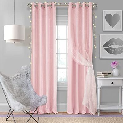 Elrene Home Fashions Aurora Doorschijnend verduisterend gelaagd gordijnpaneel voor kinderen, (zacht roze), (52 x 95), polyester, 132 cm B x 241 cm L (Pack van 1) Elrene Home Fashions Aurora Doorschijnend verduisterend gelaagd gordijnpaneel voor kinderen, (zacht roze), (52 x 95), polyester, 132 cm B x 241 cm L (Pack van 1)