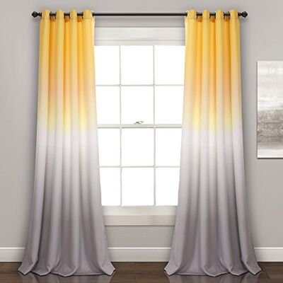 Lush Decor Ombre Fiesta Gordijnen Lichtfilterende Raampaneel Set voor Living, Dining, Slaapkamer (Paar), 52" B x 84" L, Geel & Grijs Lush Decor Ombre Fiesta Gordijnen Lichtfilterende Raampaneel Set voor Living, Dining, Slaapkamer (Paar), 52" B x 84" L, Geel & Grijs