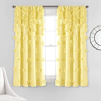 Lush Decor Riley raamgordijnpaneel charmante handgemaakte strikdetails elegant lichtfilterend enkel gordijn voor woonkamer, eetkamer of slaapkamer 137 cm B x 160 cm L, geel Lush Decor Riley raamgordijnpaneel charmante handgemaakte strikdetails elegant lichtfilterend enkel gordijn voor woonkamer, eetkamer of slaapkamer 137 cm B x 160 cm L, geel