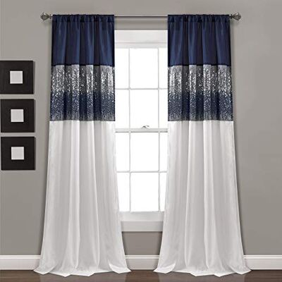 Lush Decor Night Sky gordijn, enkel, 106,5 x 213 cm (b x l), blauw en wit, pailletten gordijnen,glitter en kleurblokontwerp, modern glam, decoratief, korte gordijnen voor slaapkamer en woonkamer Lush Decor Night Sky gordijn, enkel, 106,5 x 213 cm (b x l), blauw en wit, pailletten gordijnen,glitter en kleurblokontwerp, modern glam, decoratief, korte gordijnen voor slaapkamer en woonkamer